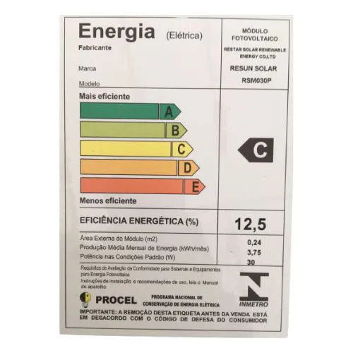 Painel Solar Fotovoltaico Sun Energy 30W